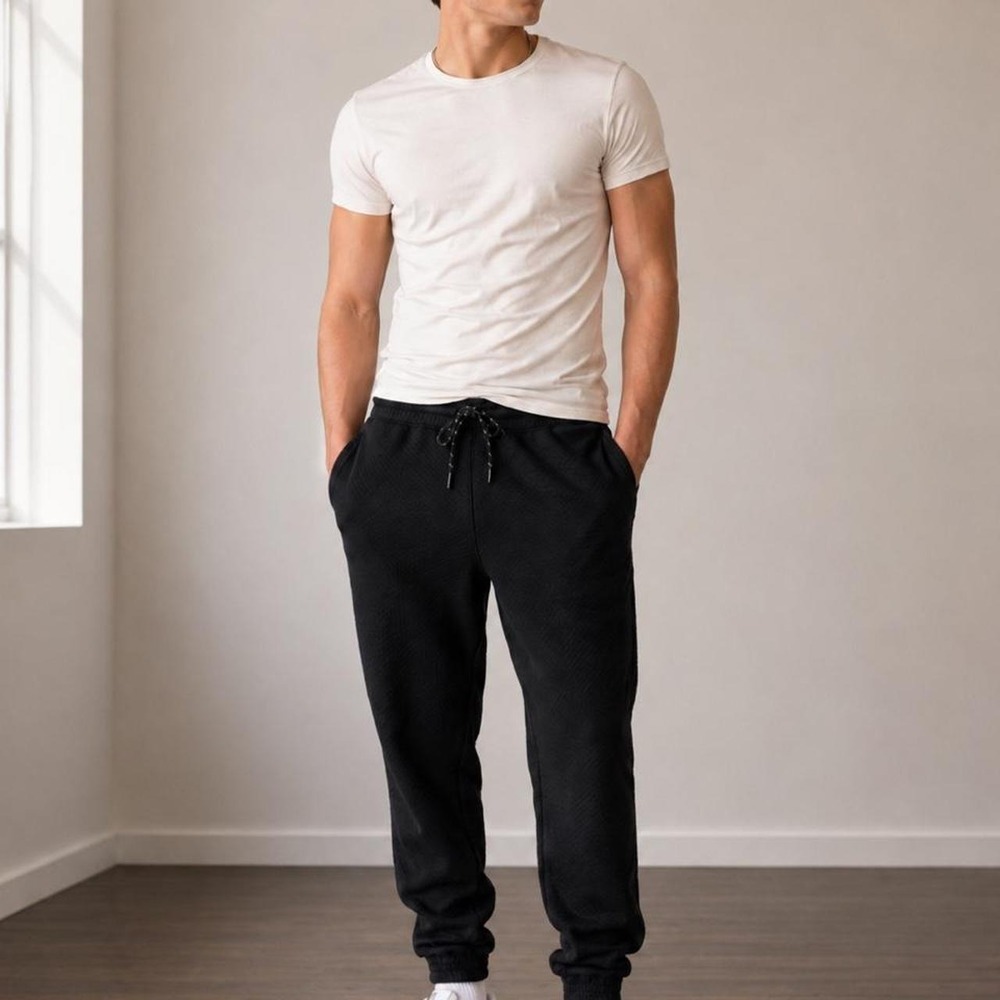 FLX Diamond Fleece Joggers Black Modern Size Medium, 30" inseam